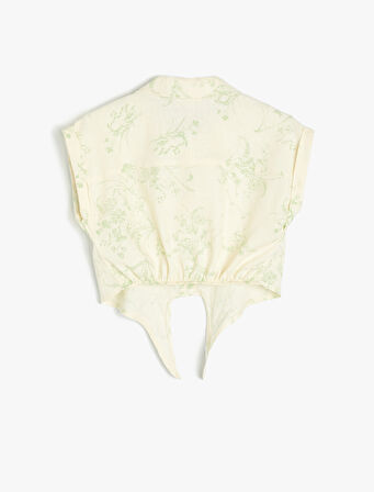 Gömlek Kısa Kollu Önü Bağlamalı Cepli Keten Karışımlı