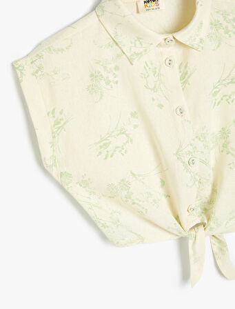 Gömlek Kısa Kollu Önü Bağlamalı Cepli Keten Karışımlı