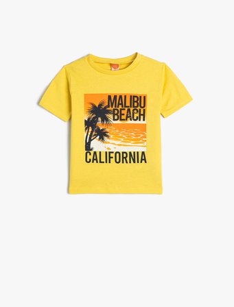 Tişört Kısa California Baskılı Kollu Bisiklet Yaka Pamuklu