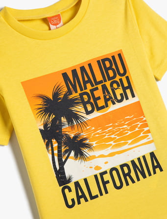 Tişört Kısa California Baskılı Kollu Bisiklet Yaka Pamuklu