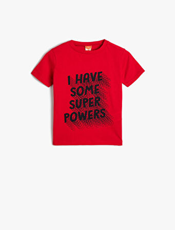 Tişört Kısa Kollu Bisiklet Yaka Baskılı Pamuklu