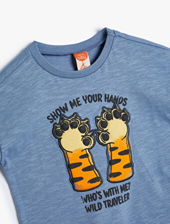 Tişört Baskılı Kısa Kollu Bisiklet Yaka Pamuklu