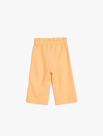 Bol Paça Pantolon Beli Lastikli Dokulu