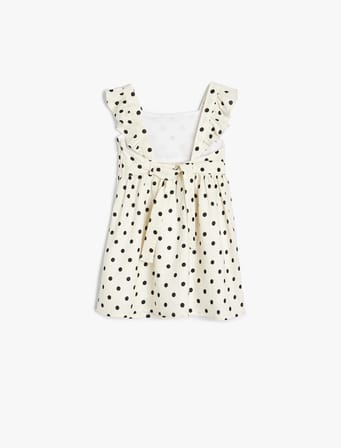 Keten Elbise Askılı Fırfırlı Kare Yaka 
