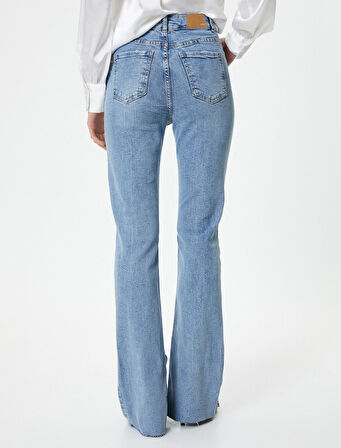 İspanyol Paça Kot Pantolon Yırtmaç Detaylı Dar Kesim Standart Bel - Victoria Slim Jeans