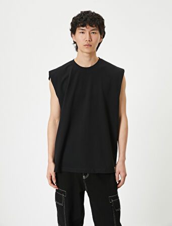 Basic Kolsuz Tişört Bisiklet Yaka Etiket Detaylı