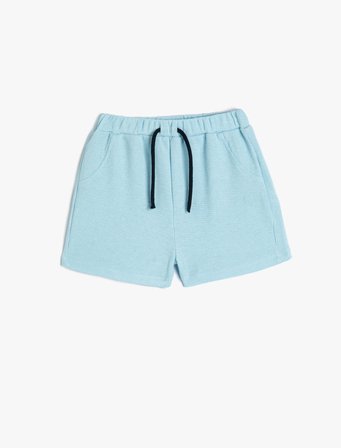 Basic Şort Beli Bağlamalı Cepli Dokulu Pamuklu