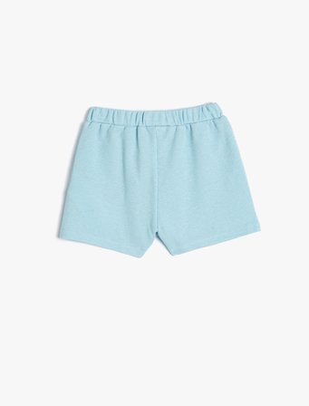 Basic Şort Beli Bağlamalı Cepli Dokulu Pamuklu