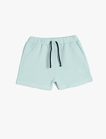 Basic Şort Beli Bağlamalı Cepli Dokulu Pamuklu