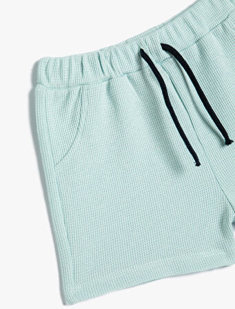 Basic Şort Beli Bağlamalı Cepli Dokulu Pamuklu