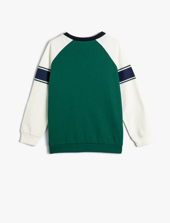 Kolej Baskılı Sweatshirt Renk Bloklu Bisiklet Yaka Şardonlu