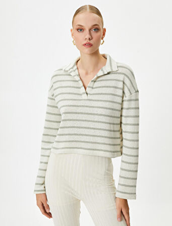 Polo Yaka Tişört Uzun Kollu Düşük Omuzlu