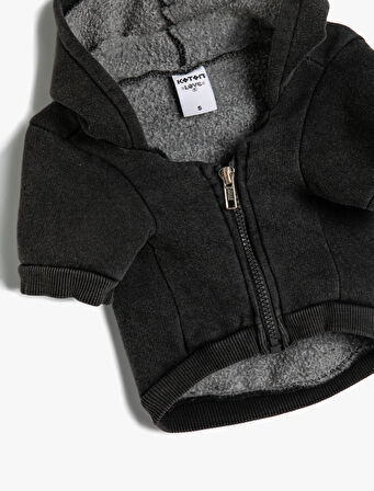 Kapüşonlu Köpek Sweatshirt Fermuarlı İçi Peluş Antibakteriyel