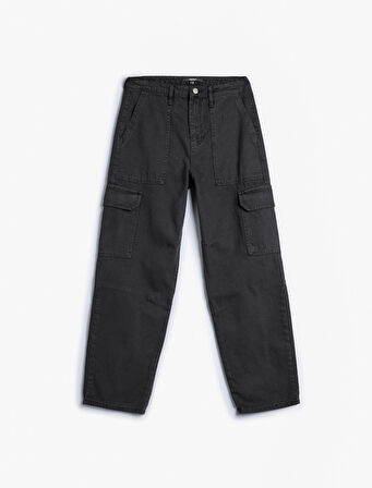Yıkamalı Pantolon Kargo Cep Detaylı Düğmeli