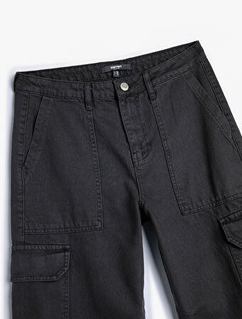 Yıkamalı Pantolon Kargo Cep Detaylı Düğmeli