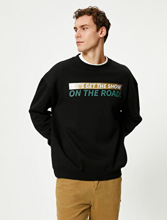 Arkası Baskılı Sweat Sloganlı Rahat Kesim Bisiklet Yaka