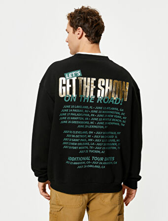 Arkası Baskılı Sweat Sloganlı Rahat Kesim Bisiklet Yaka