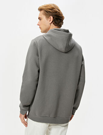 Kapşonlu Sweatshirt Mitoloji Temalı Baskılı Ribanalı Uzun Kollu