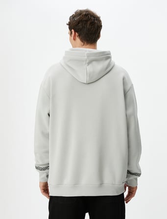 Uzakdoğu Baskılı Hoodie Rahat Kesim Sloganlı