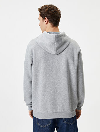 Kapşonlu Sweatshirt Slogan İşlemeli Uzun Kollu