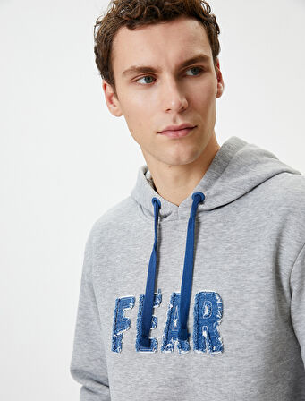 Kapşonlu Sweatshirt Slogan İşlemeli Uzun Kollu