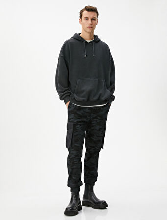 Oversize Sweatshirt Yıkamalı Kapşonlu Kanguru Cepli