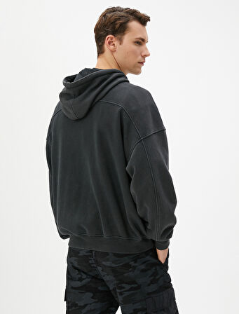 Oversize Sweatshirt Yıkamalı Kapşonlu Kanguru Cepli