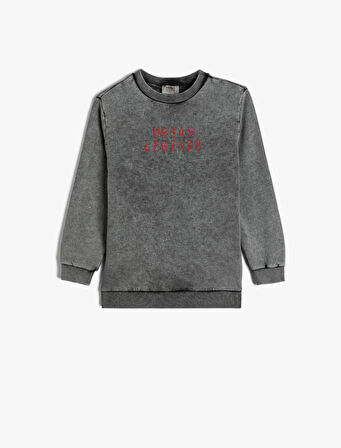 Sweat Uzun Kollu Bisiklet Yaka Slogan Baskılı Şardonlu Pamuklu 