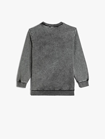 Sweat Uzun Kollu Bisiklet Yaka Slogan Baskılı Şardonlu Pamuklu 