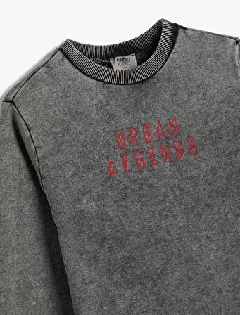 Sweat Uzun Kollu Bisiklet Yaka Slogan Baskılı Şardonlu Pamuklu 