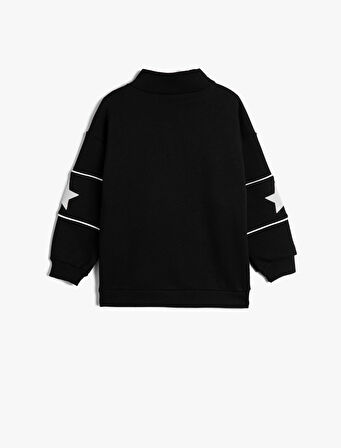 Sweatshirt Dik Yaka Yarım Fermuarlı Baskılı Şardonlu