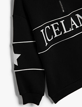 Sweatshirt Dik Yaka Yarım Fermuarlı Baskılı Şardonlu