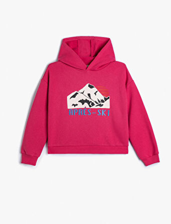 Kapşonlu Sweat Uzun Kollu Kayak Baskılı İşleme Detaylı Şardonlu 