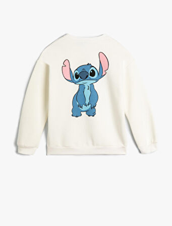 Stitch Sweatshirt Lisanslı Uzun Kollu Bisiklet Yaka Pamuklu Şardonlu