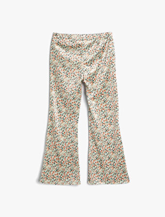 Çiçekli İspanyol Paça Pantolon Beli Lastikli