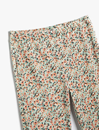 Çiçekli İspanyol Paça Pantolon Beli Lastikli