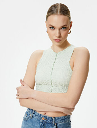 Crop Atlet Halter Yaka Bürümcük Kumaş
