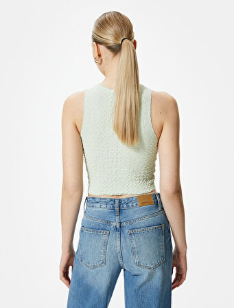 Crop Atlet Halter Yaka Bürümcük Kumaş