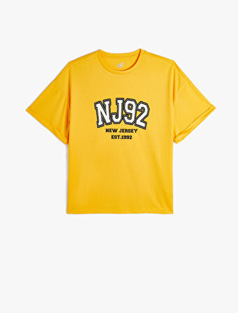 Oversize Spor Tişört Ekstra Uzun Baskılı Kısa Kollu Bisiklet Yaka 