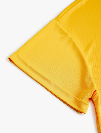 Oversize Spor Tişört Ekstra Uzun Baskılı Kısa Kollu Bisiklet Yaka 