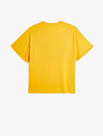 Oversize Spor Tişört Ekstra Uzun Baskılı Kısa Kollu Bisiklet Yaka 