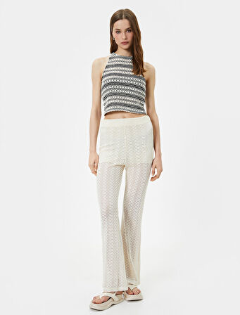 Crop Atlet Kroşe Örgü Halter Yaka