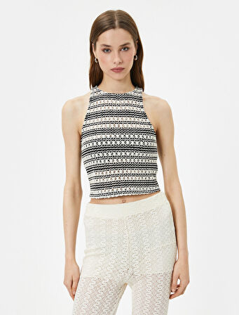 Crop Atlet Kroşe Örgü Halter Yaka