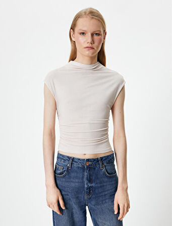 Slim Fit Atlet Dik Yaka Kısa Kollu Drapeli