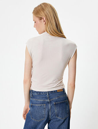 Slim Fit Atlet Dik Yaka Kısa Kollu Drapeli