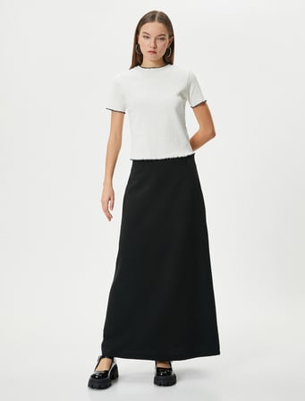 Dik Yaka Tişört Fitilli Kısa Kollu Pamuklu Slim Fit