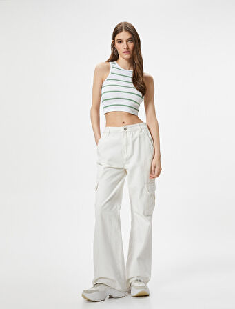 Crop Atlet Bisiklet Yaka Kolsuz Slim Fit Ribanalı