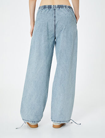 Oversize Paraşüt Denim Pantolon Standart Bel Beli Bağlamalı Cepli - Parachute Jean 