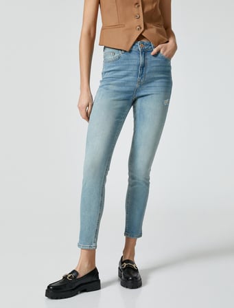 Yüksek Bel Skinny Kot Pantolon Cepli Pamuklu - Carmen Jean