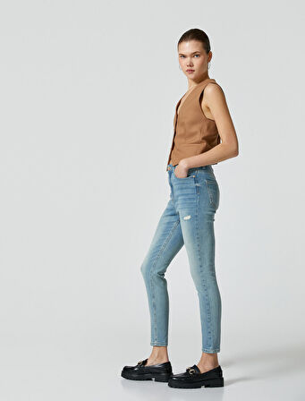 Yüksek Bel Skinny Kot Pantolon Cepli Pamuklu - Carmen Jean